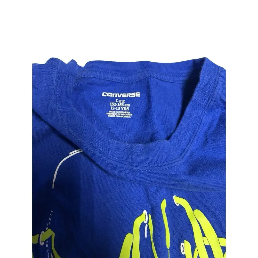 Converse Sneakers Graphic T-Shirt Blue Neon Lace Print Youth Large 12-13